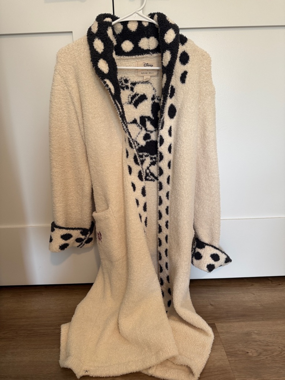 Barefoot Dreams Disney Cream Robe with Black Polka Dot Trim